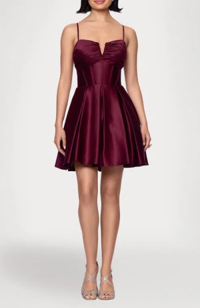 Blondie Nites Satin Minidress In Burgundy