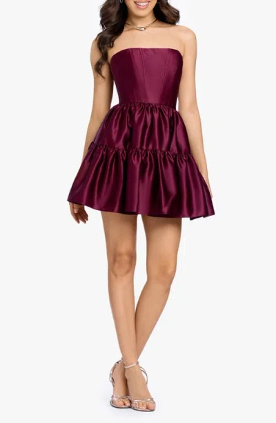 Blondie Nites Satin Strapless Corset Tiered Cocktail Minidress In Pink