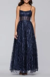 Blondie Nites Sequin & Mesh Gown In Blue