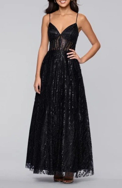 Blondie Nites Sequin Corset Bodice Gown In Black