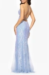 Blondie Nites Sequin Corset Mesh Godet Mermaid Gown In Ice Blue