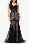 Blondie Nites Sequin Embroidered Trumpet Gown In Black