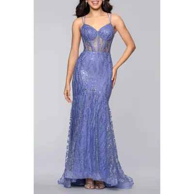 Blondie Nites Sequin Illusion Bodice Mermaid Gown In Purple