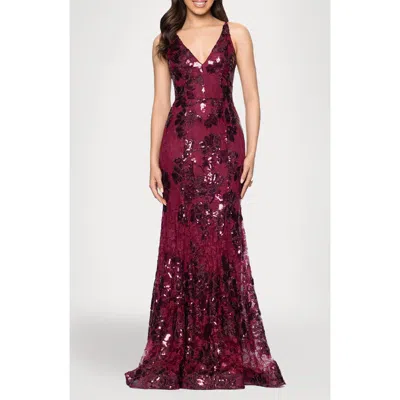 Blondie Nites Sequin Lace Gown In Burgundy