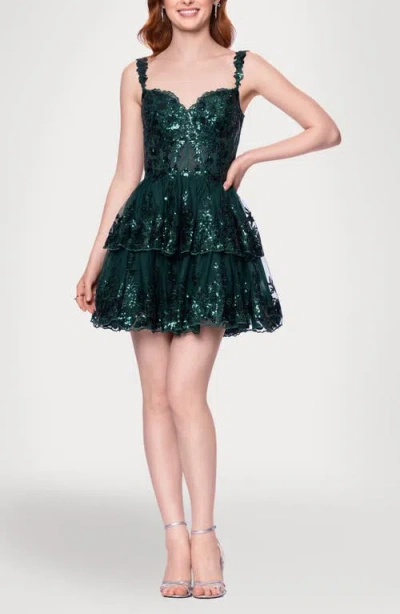 Blondie Nites Sequin Lace Minidress In Green