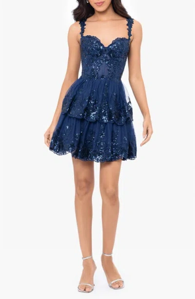 Blondie Nites Sequin Lace Minidress In Navy