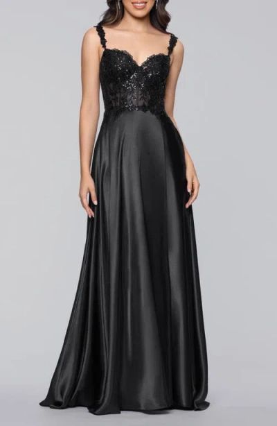 Blondie Nites Sequin Satin Gown In Black