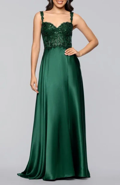 Blondie Nites Sequin Satin Gown In Green