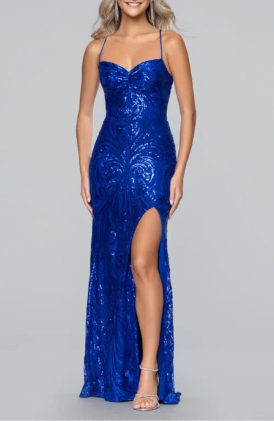Blondie Nites Sequin Sleeveless Gown In Blue