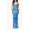 Blondie Nites Sequin Sleeveless Mermaid Gown In Blue