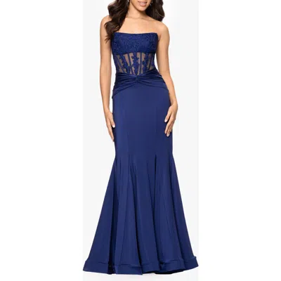 Blondie Nites Sequin Strapless Trumpet Gown In Blue