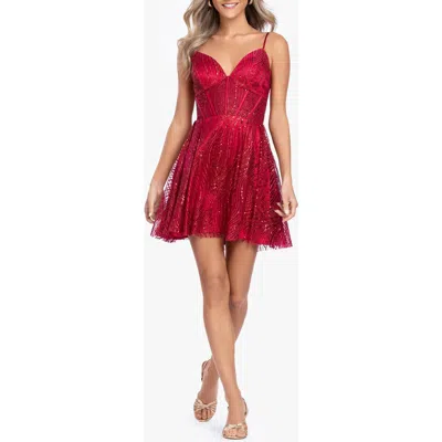 Blondie Nites Sequin Sweetheart Neck Corset Fit & Flare Minidress In Red