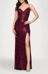 Blondie Nites Sequin Tapestry Sheath Gown In Burgundy