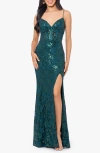 Blondie Nites Sequin Tapestry Sheath Gown In Hunter