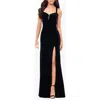 Blondie Nites Slit Velvet Gown In Black