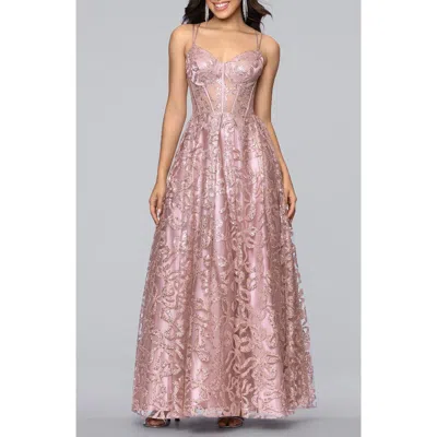 Blondie Nites Strappy Illusion Bodice Ballgown In Pink