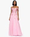 Blondie Nites Women's Off-the-shoulder 3d Butterflies Gown In Blush