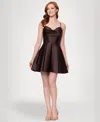 Blondie Nites Women's Satin Draped-neck Mini Dress In Brown
