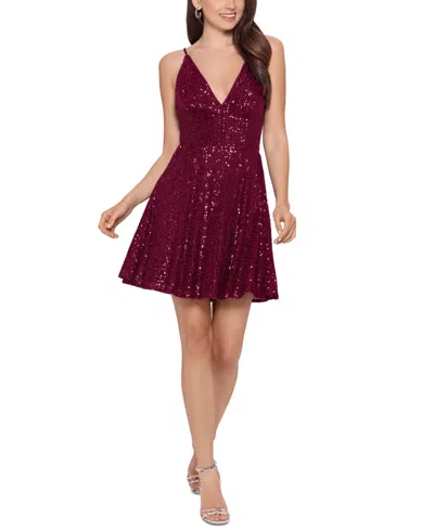 Blondie Nites Women's Sequined Mini Fit & Flare Dress In Red