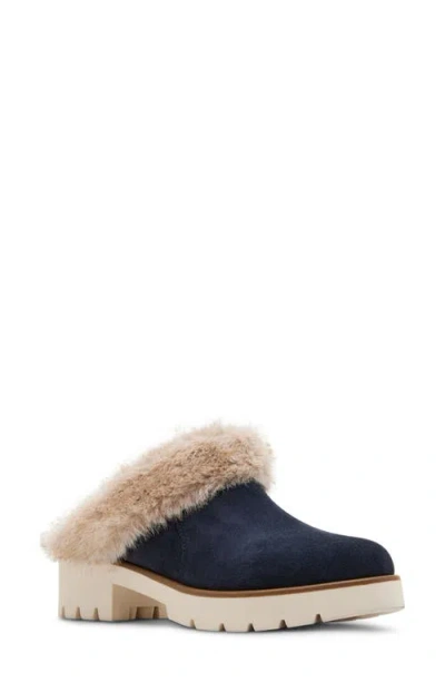 Blondo Karoline Faux Fur Clog In Navy Suede