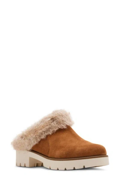 Blondo Karoline Faux Fur Clog In Tan Suede