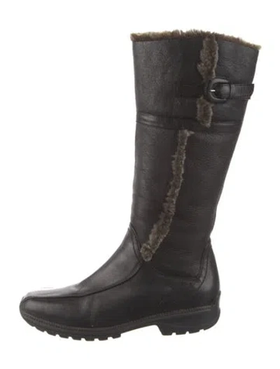 Pre-owned Blondo Leather Fur Trim Riding Boots In Black