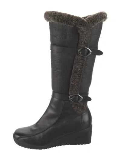Pre-owned Blondo Leather Fur Trim Snow Boots In Black