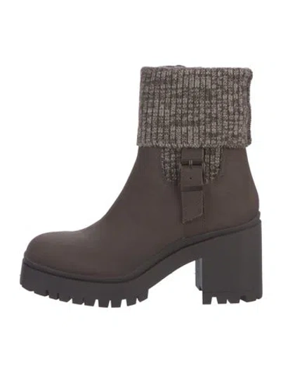 Pre-owned Blondo Leather Tweed Pattern Combat Boots In Brown
