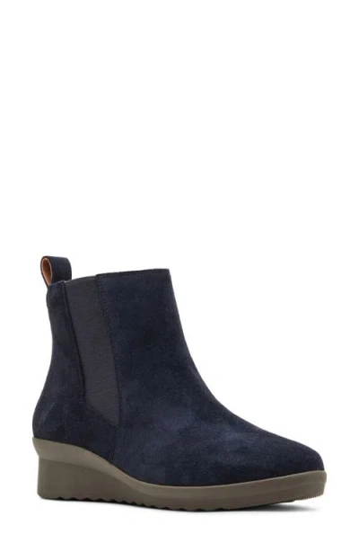 Blondo Stringer Waterproof Wedge Bootie In Navy Suede