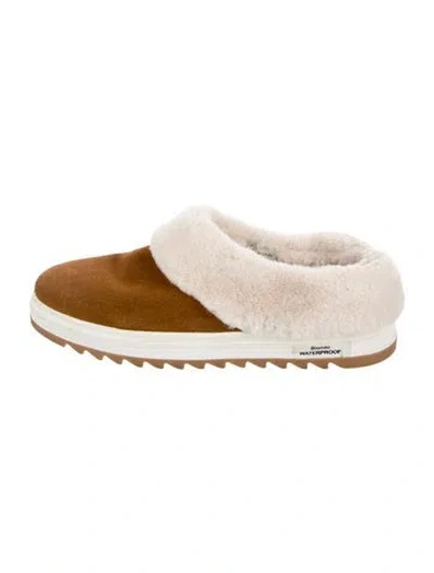 Pre-owned Blondo Suede Fur Trim Slippers In Neutral