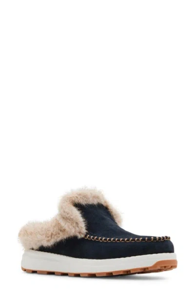 Blondo Victor Waterproof Faux Fur Slipper In Navy Suede