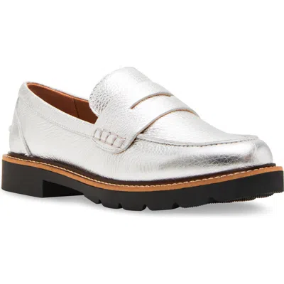 Blondo Waterproof Penny Loafer In Silver Leather