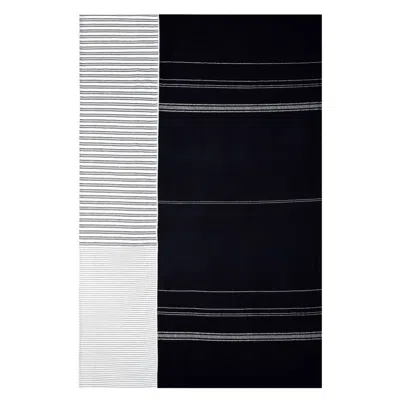 Bloom & Give Michelle 100% Hand-loomed Cotton Throw Blanket In Black/white In Blue