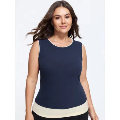 Bloomchic 2 In 1 Round Neck Rib Knit Tank Top In Blue