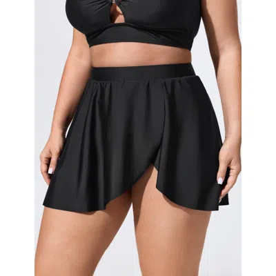 Bloomchic 2 Piece Detachable Skirted Asymmetrical Hem Flowy Swim Bottoms In Black