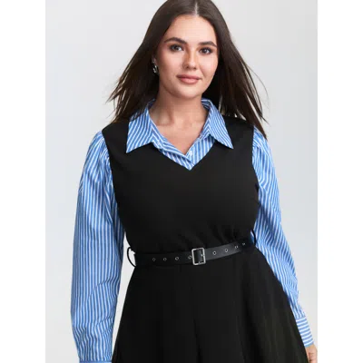 Bloomchic 2-in-1 Color Contrast Belted Midi Dress In Blue