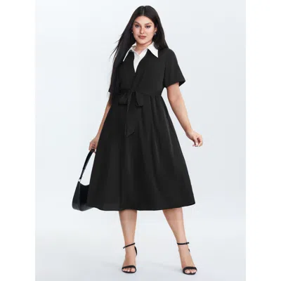 Bloomchic 2-in-1 Stretchy Belted Midi Dress In Black