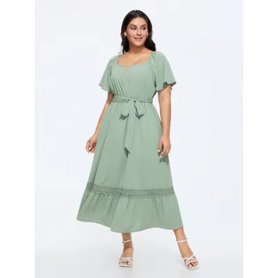 Bloomchic 2-way Wear Neckline Waist-tie Maxi Dress In Green