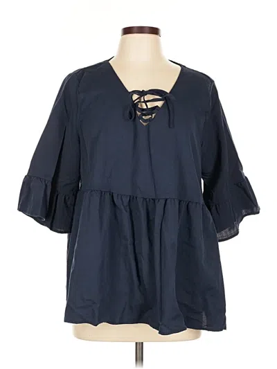 Pre-owned Bloomchic 3/4 Sleeve Blouse In Blue