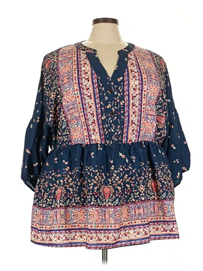 Pre-owned Bloomchic 3/4 Sleeve Blouse In Blue