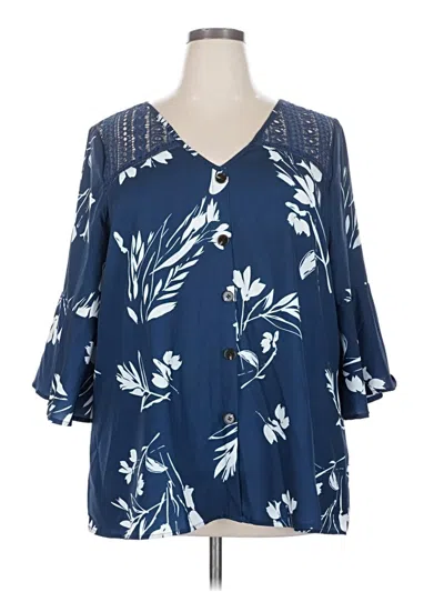 Pre-owned Bloomchic 3/4 Sleeve Blouse In Blue