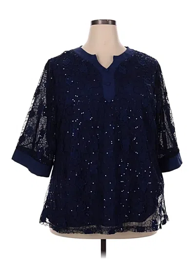 Pre-owned Bloomchic 3/4 Sleeve Blouse In Blue