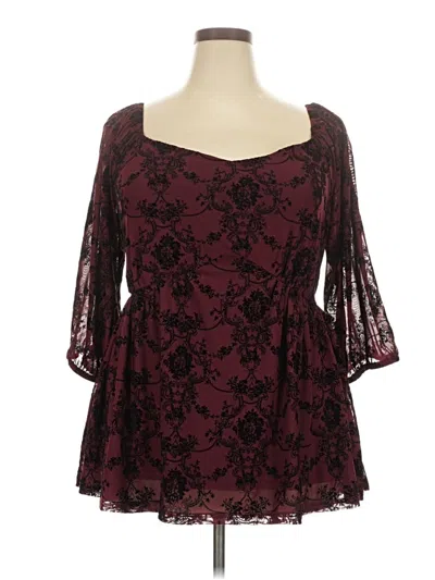 Pre-owned Bloomchic 3/4 Sleeve Blouse In Burgundy