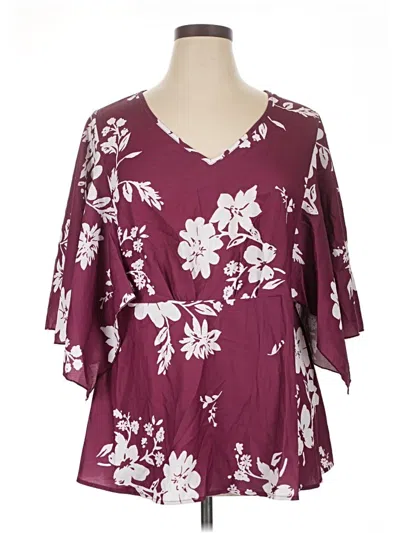 Pre-owned Bloomchic 3/4 Sleeve Blouse In Burgundy