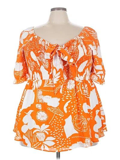 Pre-owned Bloomchic 3/4 Sleeve Blouse In Orange