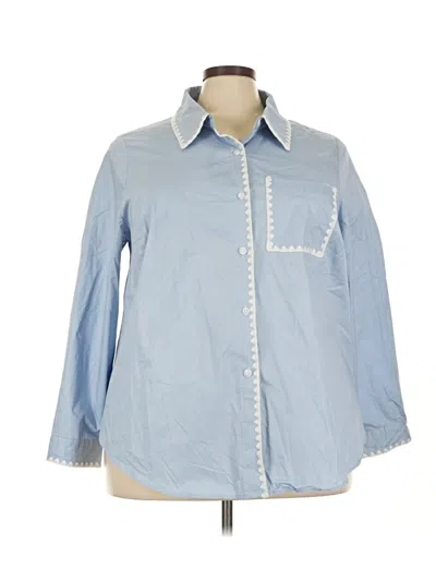 Bloomchic 3/4 Sleeve Button Down Shirt In Blue