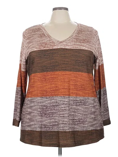 Pre-owned Bloomchic 3/4 Sleeve Top Brown V-neck Tops