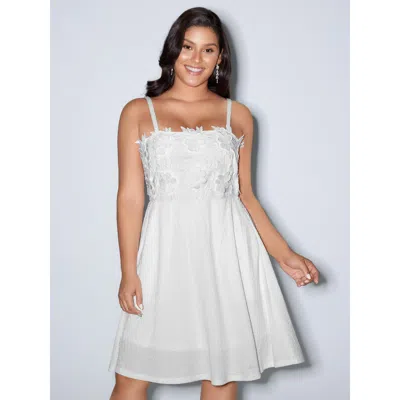 Bloomchic 3d Floral Applique Square Cami Mini Dress In Whitesmoke
