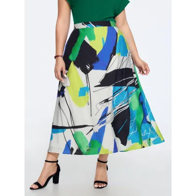 Bloomchic Abstract Art Print Elastic Waist Midi Skirt In Multicolor