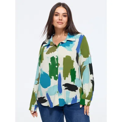 Bloomchic Abstract Brush Print Button Down Blouse In Multicolor